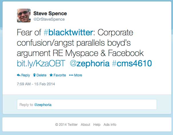 Sample tweet that links a news story to our class material.